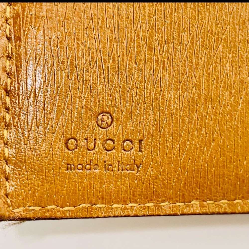GUCCI GOLD G BUCKLE LEATHER BEIGE CANVAS WALLET BIFOLD Vintage - Picture 10 of 14